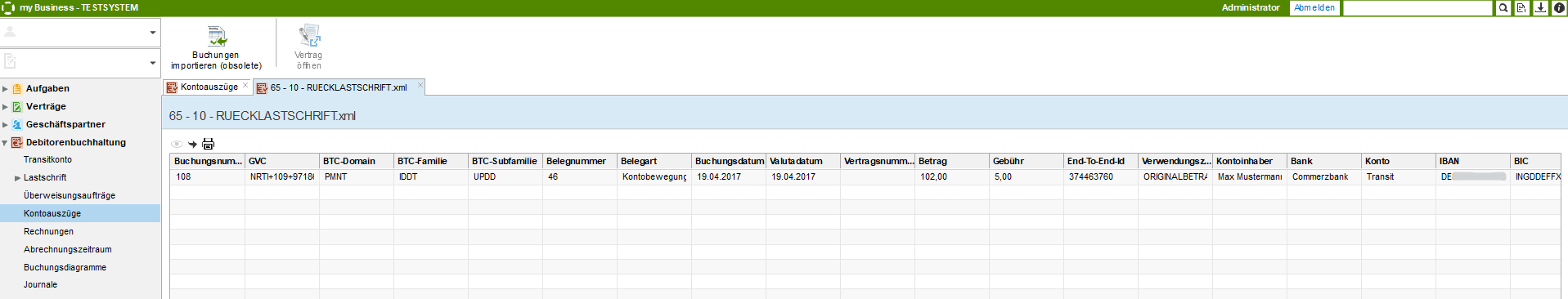 Einzelne Buchungen in einem Kontoauszug